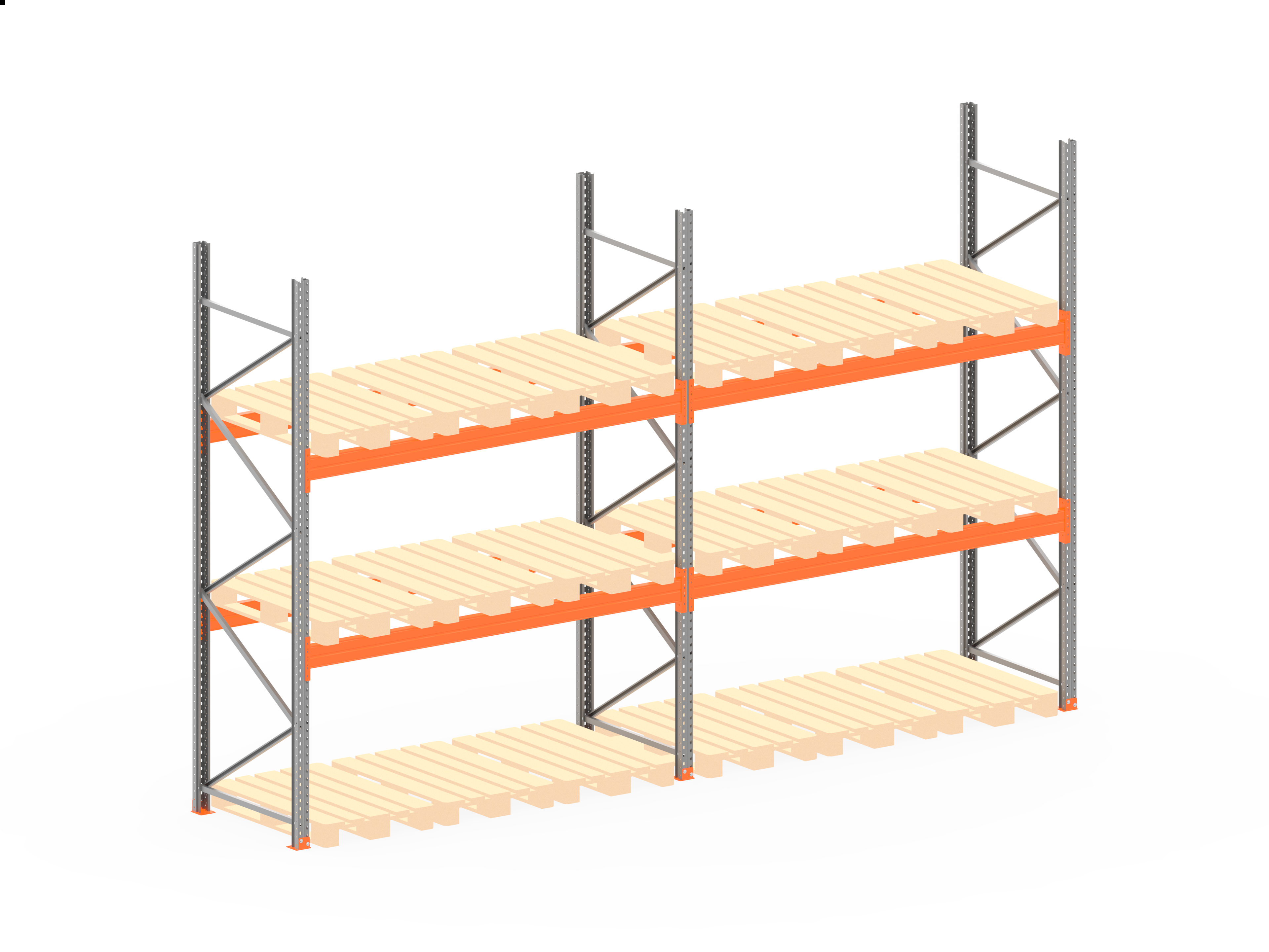 17 Laufende Meter Palettenregal – 4 M Hoch, Schwerlast, 7 Rahmen, 36 Traversen, 2,4 T/Ebene
