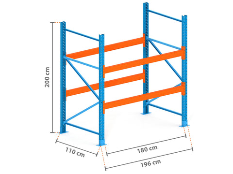 2m Palettenregal mit 4.500kg Feldlast | 110cm tief | 2.0m hoch | 2 Ebenen für 6 Europaletten