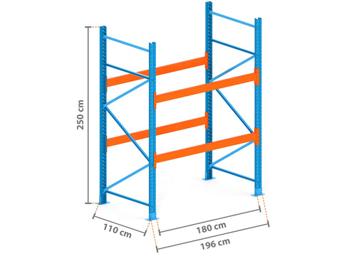 2m Palettenregal mit 4.500kg Feldlast | 110cm tief | 2.5m hoch | 2 Ebenen für 6 Europaletten