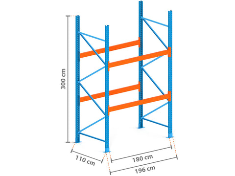 2m Palettenregal mit 4.500kg Feldlast | 110cm tief | 3.0m hoch | 2 Ebenen für 6 Europaletten