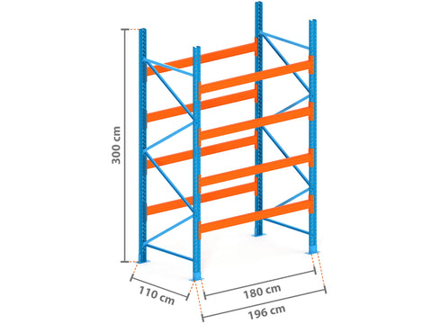 2m Palettenregal mit 4.500kg Feldlast | 110cm tief | 3.0m hoch | 4 Ebenen für 10 Europaletten