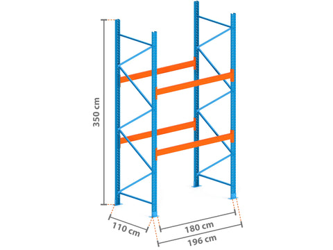 2m Palettenregal mit 4.500kg Feldlast | 110cm tief | 3.5m hoch | 2 Ebenen für 6 Europaletten