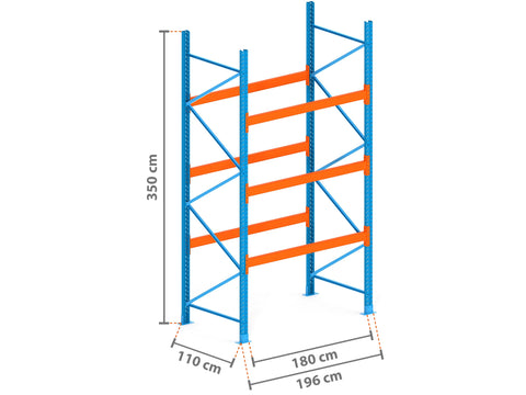2m Palettenregal mit 4.500kg Feldlast | 110cm tief | 3.5m hoch | 3 Ebenen für 8 Europaletten