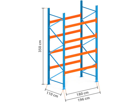 2m Palettenregal mit 4.500kg Feldlast | 110cm tief | 3.5m hoch | 4 Ebenen für 10 Europaletten