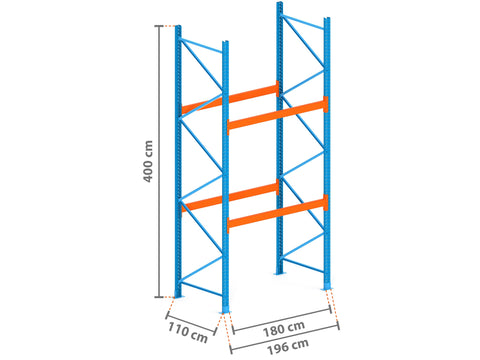 2m Palettenregal mit 4.500kg Feldlast | 110cm tief | 4.0m hoch | 2 Ebenen für 6 Europaletten