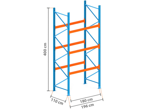 2m Palettenregal mit 4.500kg Feldlast | 110cm tief | 4.0m hoch | 3 Ebenen für 8 Europaletten