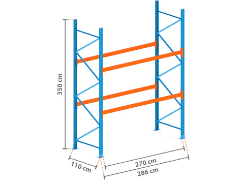 2.9m Palettenregal mit 4.500kg Feldlast | 110cm tief | 3.5m hoch | 2 Ebenen für 9 Europaletten