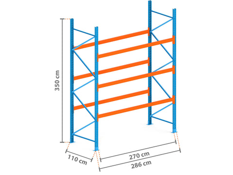 2.9m Palettenregal mit 4.500kg Feldlast | 110cm tief | 3.5m hoch | 3 Ebenen für 12 Europaletten