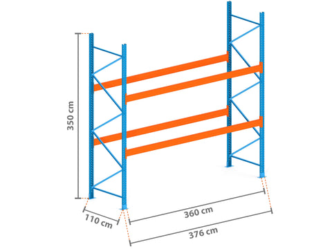 3.8m Palettenregal mit 4.500kg Feldlast | 110cm tief | 3.5m hoch | 2 Ebenen für 12 Europaletten