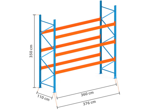 3.8m Palettenregal mit 4.500kg Feldlast | 110cm tief | 3.5m hoch | 3 Ebenen für 16 Europaletten