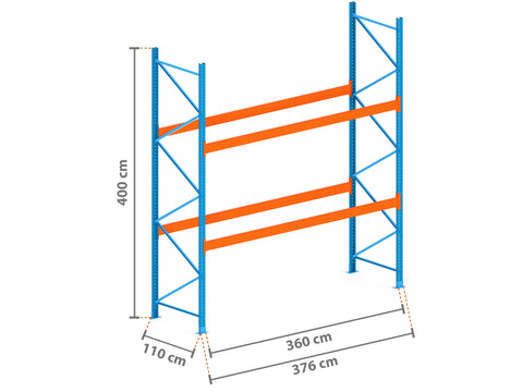 3.8m Palettenregal mit 4.500kg Feldlast | 110cm tief | 4.0m hoch | 2 Ebenen für 12 Europaletten