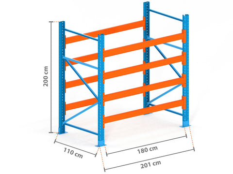 2m Palettenregal mit 9.000kg Feldlast | 110cm tief | 2.0m hoch | 4 Ebenen für 10 Europaletten