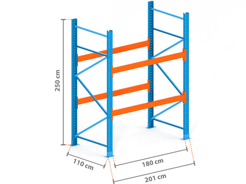 2m Palettenregal mit 9.000kg Feldlast | 110cm tief | 2.5m hoch | 2 Ebenen für 6 Europaletten