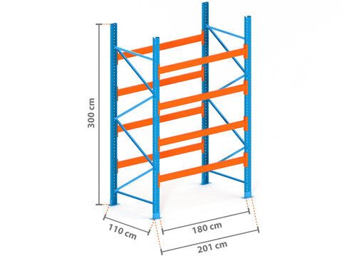 2m Palettenregal mit 9.000kg Feldlast | 110cm tief | 3.0m hoch | 4 Ebenen für 10 Europaletten