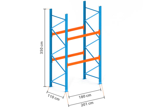 2m Palettenregal mit 9.000kg Feldlast | 110cm tief | 3.5m hoch | 2 Ebenen für 6 Europaletten