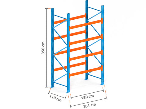 2m Palettenregal mit 9.000kg Feldlast | 110cm tief | 3.5m hoch | 4 Ebenen für 10 Europaletten