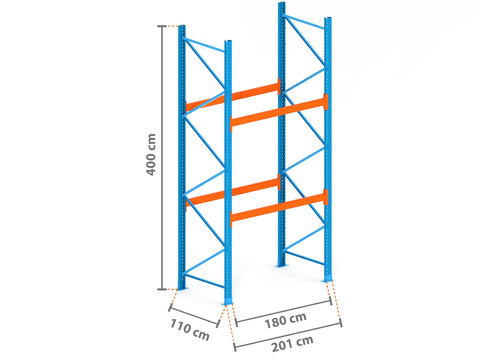 2m Palettenregal mit 9.000kg Feldlast | 110cm tief | 4.0m hoch | 2 Ebenen für 6 Europaletten