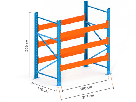 2m Palettenregal mit 15.000kg Feldlast | 110cm tief | 2.0m hoch | 3 Ebenen für 20 Europaletten