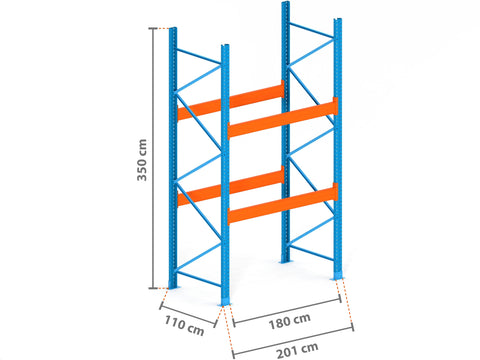 2m Palettenregal mit 15.000kg Feldlast | 110cm tief | 3.5m hoch | 2 Ebenen für 15 Europaletten