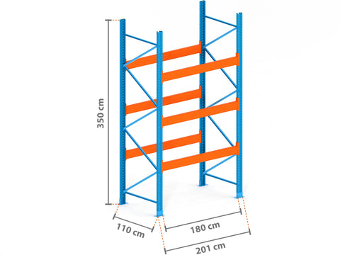 2m Palettenregal mit 15.000kg Feldlast | 110cm tief | 3.5m hoch | 3 Ebenen für 20 Europaletten