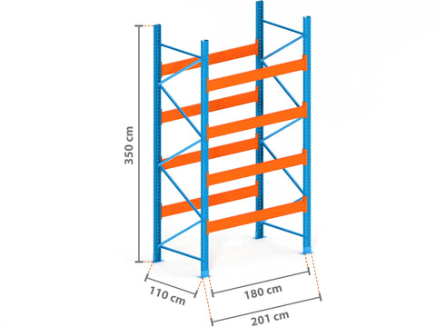 2m Palettenregal mit 15.000kg Feldlast | 110cm tief | 3.5m hoch | 4 Ebenen für 25 Europaletten