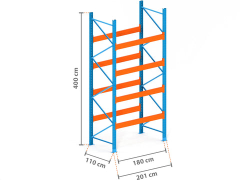 2m Palettenregal mit 15.000kg Feldlast | 110cm tief | 4.0m hoch | 4 Ebenen für 25 Europaletten