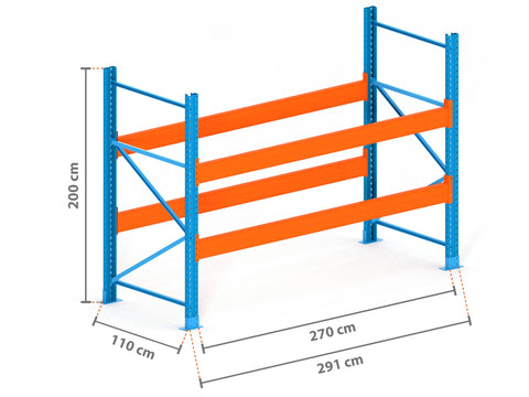 2.9m Palettenregal mit 15.000kg Feldlast | 110cm tief | 2.0m hoch | 2 Ebenen für 9 Europaletten