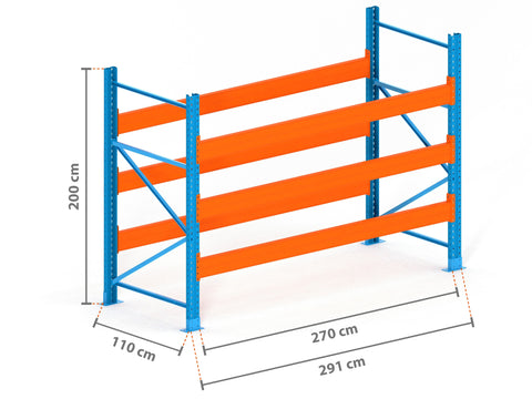 2.9m Palettenregal mit 15.000kg Feldlast | 110cm tief | 2.0m hoch | 3 Ebenen für 12 Europaletten