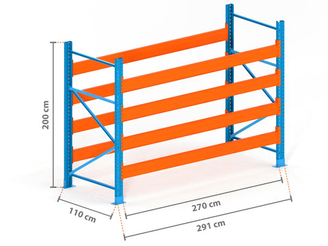 2.9m Palettenregal mit 15.000kg Feldlast | 110cm tief | 2.0m hoch | 4 Ebenen für 15 Europaletten