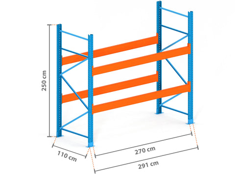 2.9m Palettenregal mit 15.000kg Feldlast | 110cm tief | 2.5m hoch | 2 Ebenen für 9 Europaletten