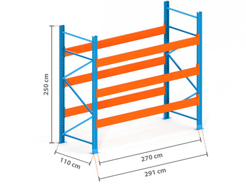2.9m Palettenregal mit 15.000kg Feldlast | 110cm tief | 2.5m hoch | 3 Ebenen für 12 Europaletten