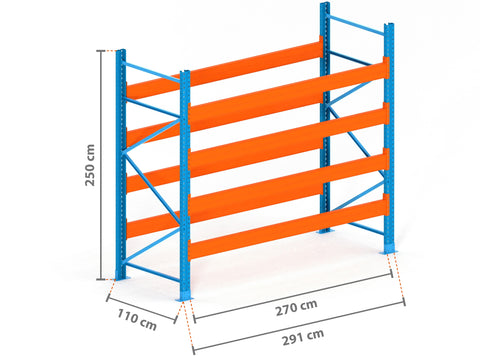 2.9m Palettenregal mit 15.000kg Feldlast | 110cm tief | 2.5m hoch | 4 Ebenen für 15 Europaletten