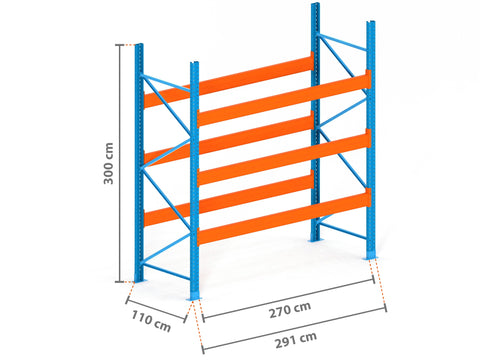 2.9m Palettenregal mit 15.000kg Feldlast | 110cm tief | 3.0m hoch | 3 Ebenen für 12 Europaletten