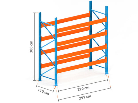 2.9m Palettenregal mit 15.000kg Feldlast | 110cm tief | 3.0m hoch | 4 Ebenen für 15 Europaletten