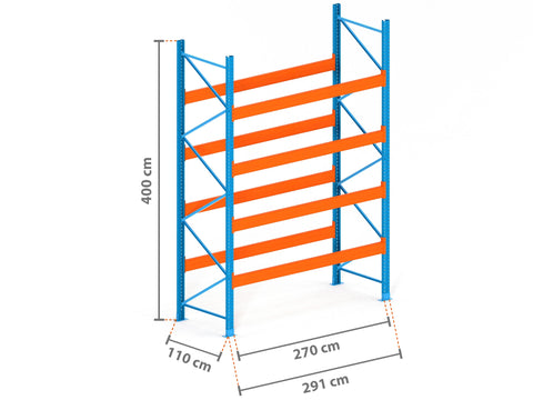 2.9m Palettenregal mit 15.000kg Feldlast | 110cm tief | 4.0m hoch | 4 Ebenen für 15 Europaletten