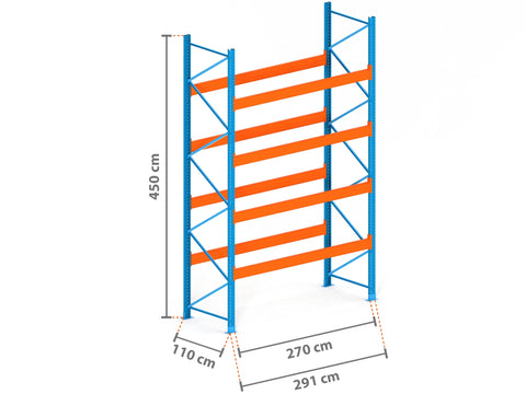 2.9m Palettenregal mit 15.000kg Feldlast | 110cm tief | 4.5m hoch | 4 Ebenen für 15 Europaletten