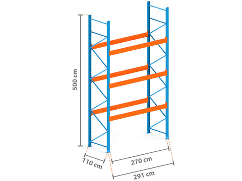 2.9m Palettenregal mit 15.000kg Feldlast | 110cm tief | 5.0m hoch | 3 Ebenen für 12 Europaletten