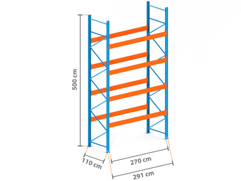 2.9m Palettenregal mit 15.000kg Feldlast | 110cm tief | 5.0m hoch | 4 Ebenen für 15 Europaletten