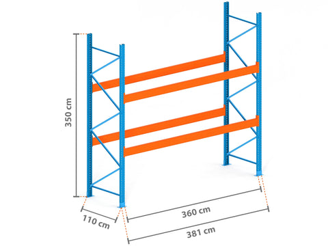 3.8m Palettenregal mit 15.000kg Feldlast | 110cm tief | 3.5m hoch | 2 Ebenen für 12 Europaletten