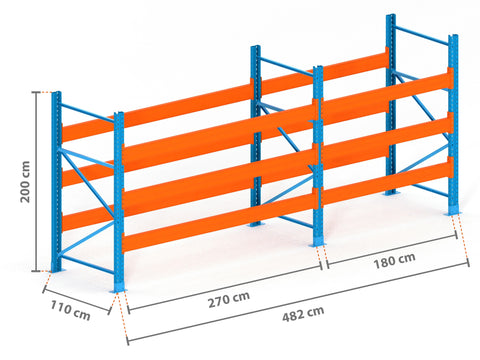 4.8m Palettenregal mit 15.000kg Feldlast | 110cm tief | 2.0m hoch | 3 Ebenen für 20 Europaletten