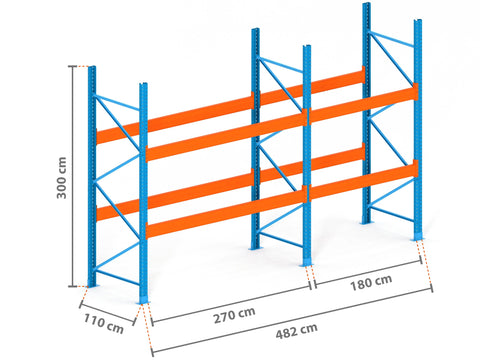 4.8m Palettenregal mit 15.000kg Feldlast | 110cm tief | 3.0m hoch | 2 Ebenen für 15 Europaletten