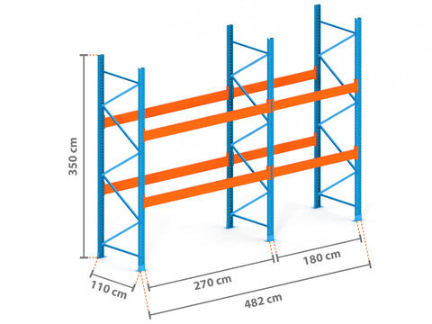 4.8m Palettenregal mit 15.000kg Feldlast | 110cm tief | 3.5m hoch | 2 Ebenen für 15 Europaletten