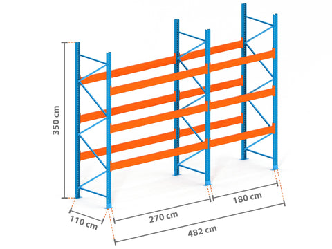 4.8m Palettenregal mit 15.000kg Feldlast | 110cm tief | 3.5m hoch | 3 Ebenen für 20 Europaletten
