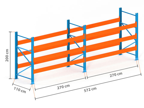 5.7m Palettenregal mit 15.000kg Feldlast | 110cm tief | 2.0m hoch | 3 Ebenen für 24 Europaletten