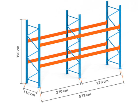 5.7m Palettenregal mit 15.000kg Feldlast | 110cm tief | 3.5m hoch | 2 Ebenen für 18 Europaletten