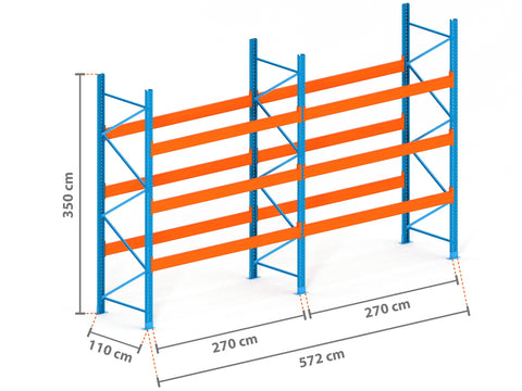 5.7m Palettenregal mit 15.000kg Feldlast | 110cm tief | 3.5m hoch | 3 Ebenen für 24 Europaletten