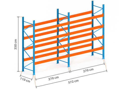 5.7m Palettenregal mit 15.000kg Feldlast | 110cm tief | 3.5m hoch | 4 Ebenen für 30 Europaletten