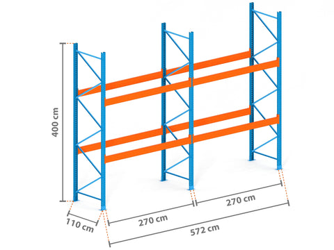 5.7m Palettenregal mit 15.000kg Feldlast | 110cm tief | 4.0m hoch | 2 Ebenen für 18 Europaletten