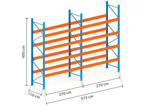 5.7m Palettenregal mit 15.000kg Feldlast | 110cm tief | 4.0m hoch | 4 Ebenen für 30 Europaletten