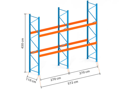 5.7m Palettenregal mit 15.000kg Feldlast | 110cm tief | 4.5m hoch | 2 Ebenen für 18 Europaletten